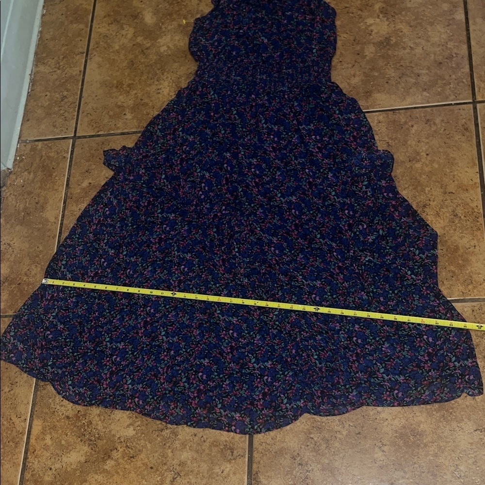 Lulu's Floral Ruffle Midi Dress - Navy and Pink - Picture 6 of 8